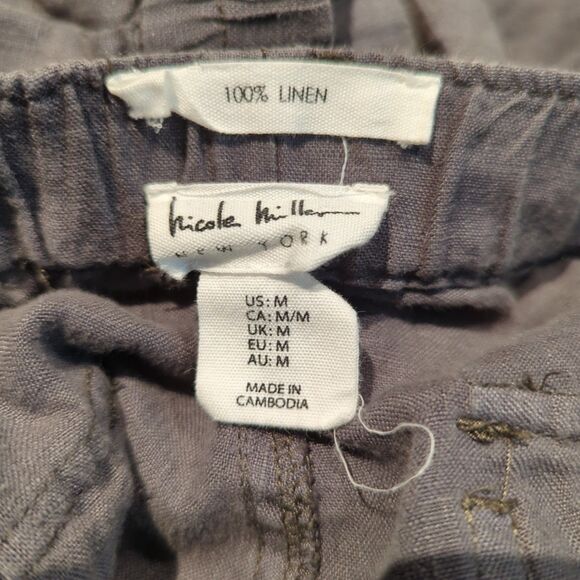 Nicole Miller New York Linen Pants Jogger Womens Medium Gray Cargo Utility - Picture 6 of 7
